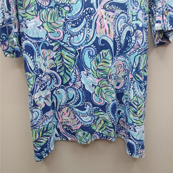 Lilly Pulitzer Edna Shift Swing Dress in Hanging with Fronds Print Blue Small - Picture 2 of 8